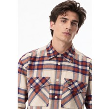 Lacoste Men's Relaxed Fit Button-Down Linen Shirt  Rahat Kesim Pamuklu Kareli Erkek Çıt Çıt Düğmeli Gömlek Turuncu-Krem