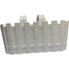 Ayrex Beyaz Plastik Balkon Saksısı, Çit Desenli, Askılı, Dikdörtgen Çiçeklik 28X12