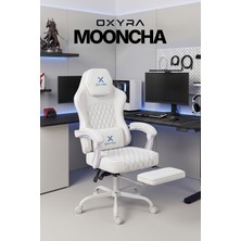 Oxyra Mooncha Oyuncu Koltuğu | Premium Komple Beyaz Terletmez Nefes Alan Deri | Ayak Destekli | Sağlam Yatar Mekanizma