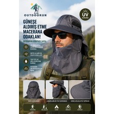 Outdoorun Koruyucu Gri Şapka – Uv Güneş Koruyucu, Çıkarılabilir Yüz ve Ense Koruması