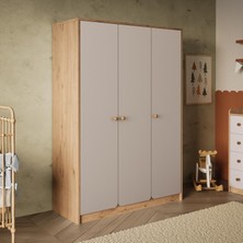 Bimossa KG3120 Daffy Üç Kapaklı Gardırop Sepet-Kumtaşı - Askılı ve Çok Raflı Modern Bebek Odası Gardırobu