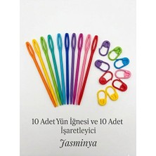 Jasminya 10 Adet Plastik Yün Iğnesi & 10 Adet Ilmek Işaretleyici Seti