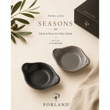 2'li Porland Seasons Mini Tabak Seti Kahvaltılık Sunumluk Mini Kase Koyu Gri & Siyah 8 cm