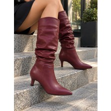 Asmi Shoes Kadın Tima  Bordo 6 cm Topuklu Körüklü Sivri Burun Çivi Topuk Çizme