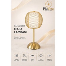 Fluvera Gold Telli Şarjlı Masa Lambası | Kablosuz LED Gece Lambası | Usb-C Şarjlı Dekoratif Taşınabilir Lamba