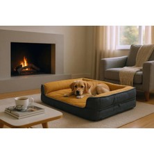 Ayrex Viscopet Premium Sofa Blok Sungerli Alezli Fermuarlı Yıkanabilir Köpek Yatağı-S-Hardalsiy