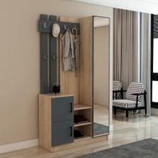 Ayrex Afilli Nova Kapaklı Aynalı Portmanto Vestiyer Tamamı Mdflam Flora Antrasit