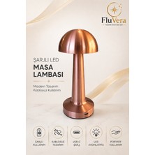 Fluvera Rose Bakır Mantar Şarjlı LED Masa Lambası Metal Kablosuz Dekoratif Gece Lambası Usb-C