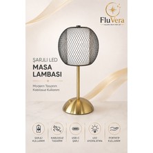 Fluvera Şarjlı Siyah Telli LED Masa Lambası Kablosuz Dokunmatik Usb-C Taşınabilir Dekoratif Gece Lambası