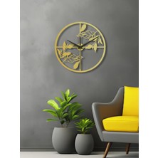 Yaprak Temalı Geometrik Metal Duvar Saati Altın KAF1340 50 x 50 | Enova Art