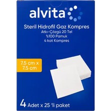 ALVİTA Alvita Steril Gaz Kompres 7,5x7,5 cm 4 Pouches 25'li