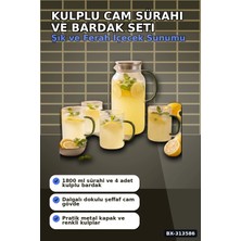 Alfa Brand Kulplu 1800 ml Cam Sürahi ve 350 ml 4 Bardak Seti - 5 Parça Şeffaf BX-313586