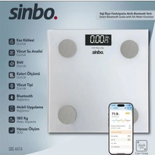 St. Morritz Akıllı Baskül Sinbo SBS-4474 Yağ Ölçer Bluetooth Bağlantılı Hafızalı Baskül Pil Hediyeli