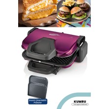 St. Morritz Kumru Mor 1800 Watt Granit Çıkarılabilir Plakalı 5 Kademe Isı Ayarlı Tost ve Izgara Makinesi