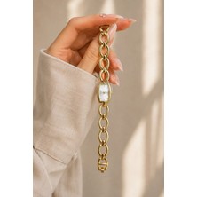 Boris Accessory Kadın Altın Renk Zincir Bileklik Saat Dikdörtgen Kasa Zarif Minimal Quartz Kol Saati