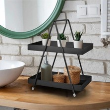 St. Morritz 2 Katlı Siyah Metal Banyo ve Mutfak Rafı Model 1