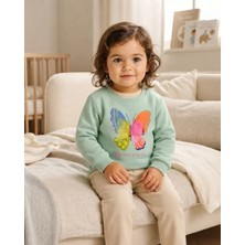 Tuffy Mint – Nil Yeşili Kelebek Baskılı Bebek Sweatshirt Rahat Kalıp