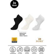 St. Morritz Orijinal Kadın 3 Çift Kaymaz Pilates ve Yoga Kaydırmaz Tabanlı Plates Bale Çorabı Siyah Krem Gri