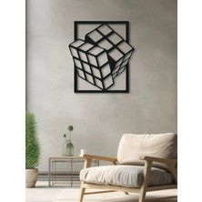 Rubik Küp Temalı Metal Duvar Dekoru Siyah KAF1254 50 x 55 | Enova Art
