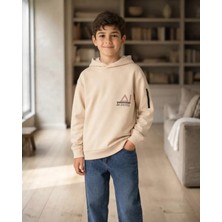 Tuffy Erkek Çocuk Açık Bej Kapüşonlu Sweatshirt Fermuarlı Kol Detaylı