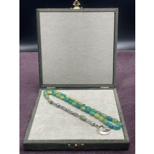 Lineacraft Alpaka Bozkurt Uçlu Katalin Tesbih (Turkuaz-Krem, 7X11 Mm)