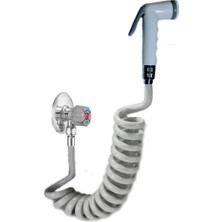 St. Morritz Spiral Şattaf Başlıklı Taharet Matik 3/8 Bağlantılı Taharet Musluklar Için Yeni 1.5 Metre Gri