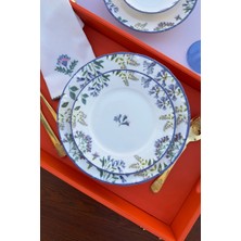 St. Morritz Kanaviçe Lilac 6 Kişilik 19 cm Özel Tasarım Premium Porselen Pasta Tabağı Takımı Mor Çiçek Desenli