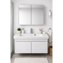 Dmz Home Concept 85 cm Banyo Dolabı Takımı %100 Mdf Aynalı Üst Dolaplı Turkuaz Porto Seramik Lavabolu