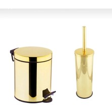 St. Morritz Gold Çöp Kovası Gold Fırça Set Banyo Aksesuar Gold Pedallı Kova Premium