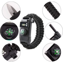 St. Morritz Dijital Saatli Pusula Düdük Cam Kırıcı Magnezyum Çubuklu Fonksiyonel Paracord Bileklik