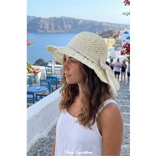 PIECE SIGNATURE %100 Kağıt, El Örgüsü, Kadınlar Için Hasır Şapka ( SIZE57-58 ) ( ( Içinde Daraltma Ipi Vardır )