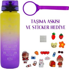 St. Morritz Renk Geçişli Sızdırmaz Kapak Motivasyon Matarası 1 Litre Sticker Hediyeli Mor