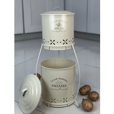 St. Morritz 2 Katlı Metal Patates Soğan Kovası - Sebzelik - Patates Soğanlık Sepeti Krem