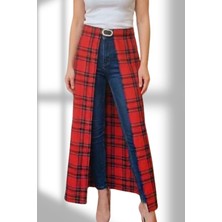 Room 8 Kırmızı Ekose Etek, Çok Yönlü Kombin Over-Skirt