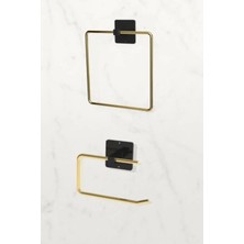 St. Morritz Gold 2'li Set, Kare Havluluk ve Wc'lik Avantajlı Banyo Askısı
