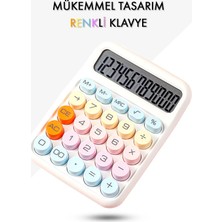 St. Morritz Renkli Hesap Makinesi - 12 Haneli Yuvarlak Tuşlu Beyaz Renk Hesap Makinesi - 4 Fonksiyon Pil Hediye