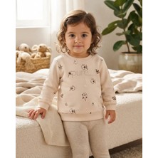 Tuffy Krem – Kız Bebek Latte Renk Baskılı Çiçekli Sweatshirt Rahat ve Şık Tasarım