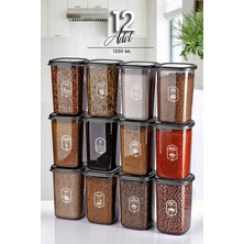 St. Morritz 12'li Etiketli Square Kare Erzak Saklama Kabı Seti 1210 ml - Sert Kapaklı Düzenleyici Kavanoz