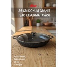 St. Morritz 36 cm Büyük Boy Döküm Granit Fırına Girebilir Kapaklı Sac Kavurma Tavası