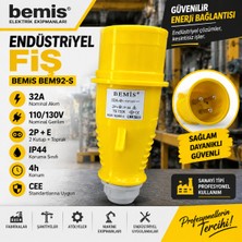 Bemis (2 adet) 32A 2p+E Endüstriyel Fiş 110/130V IP44 Sarı Sanayi Tipi Cee Fiş