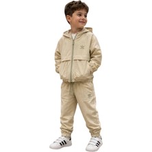 Noble Kids Çocuk Kapüşonlu Paraşüt Kumaş Eşofman Takımı Krem