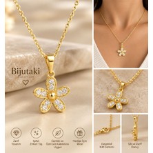 Bijutakı Gold Çiçek Figürlü Zirkon Taşlı Işıltılı Kadın Kolye