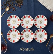 Abnturk 6 Adet Porselen Görünümlü Kırılmaz Kırmızı Melamin Çay Tabağı Porselenden Daha Kaliteli Sağlam Ultra Lüks Kahveci Çay Tabağı