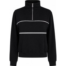 Trender Biye Yarım Fermuarlı Siyah Kadın Sweatshirt 27KDT1000022