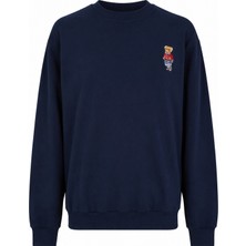 Trender Ayı Nakış O Yaka Indigo Erkek Sweatshirt 27KDT1000006