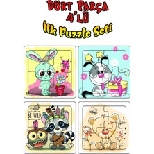 St. Morritz Sevimli Hayvanlar Ilk Puzzle Tavşan, Köpek, Lemur, Ayı Ahşap Puzzle 4 Parça 4'lü Set