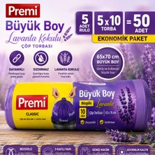 Premi 50 Adet Lavanta Kokulu Dayanıklı Sızdırmaz Büzgülü Çöp Torbası 5X10