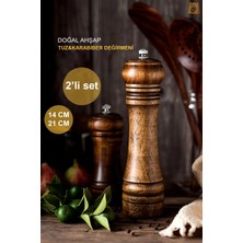 St. Morritz Ahşap Baharat Tuz Öğütücü Değirmen Tuzluk Baharatlık 14 cm ve 21 cm 2'li Set Kahverengi