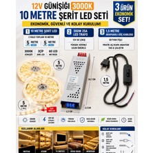 Econa 10 Metre Günışığı Şerit LED Seti (5m+5m) - 3 Çip 60 Led/m + 300W 25A LED Trafosu + 1.5m Açma/kapama Anahtarlı Kablolu Fiş Dahil Komple Hazır Set (3000K)
