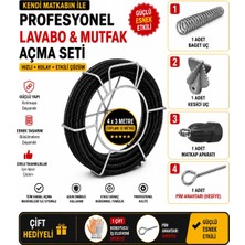 BİMEX Matkap ile Lavabo Gider Açma Seti 16 mm 12 Metre Kanal Açma Yayı | Mutfak Banyo Gider Temizleme Spirali + Baget Uç + Kesici Uç + Matkap Aparatı